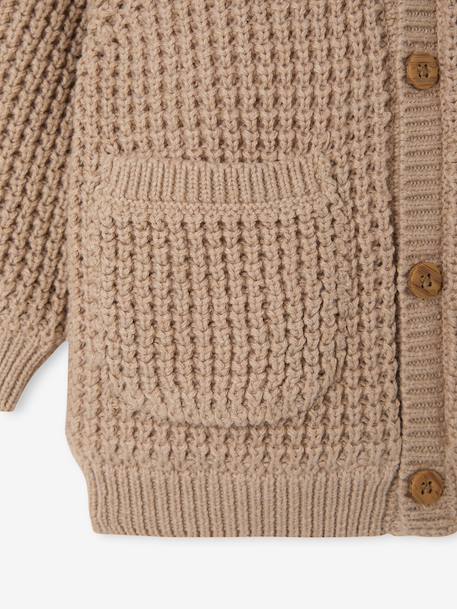 Baby hooded knitted cardigan marl beige 