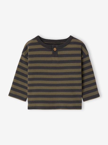 Long-sleeved striped T-shirt for baby cappuccino+khaki 