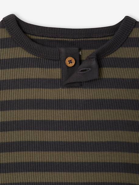 Long-sleeved striped T-shirt for baby cappuccino+khaki 