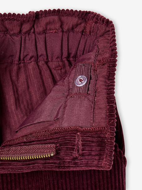 Wide Corduroy Paperbag Trousers for Girls bordeaux red+camel+mauve+navy blue+olive 