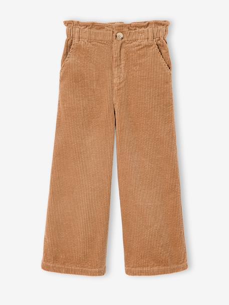 Wide Corduroy Paperbag Trousers for Girls bordeaux red+camel+mauve+navy blue+olive 