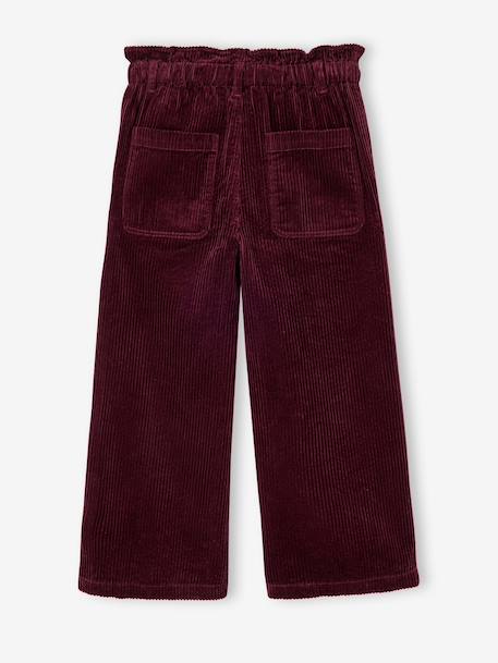 Wide Corduroy Paperbag Trousers for Girls bordeaux red+camel+mauve+navy blue+olive 