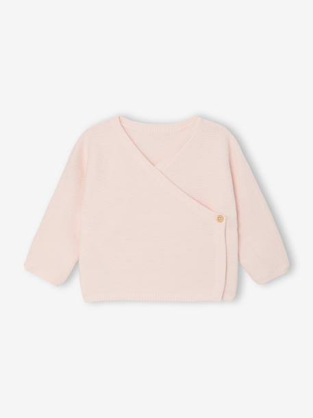 Wrap-Over Cardigan in Wool & Cotton for Babies cappuccino+marl beige+pale pink+sage green+white 