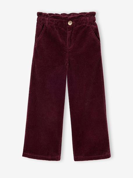 Wide Corduroy Paperbag Trousers for Girls bordeaux red+camel+mauve+navy blue+olive 
