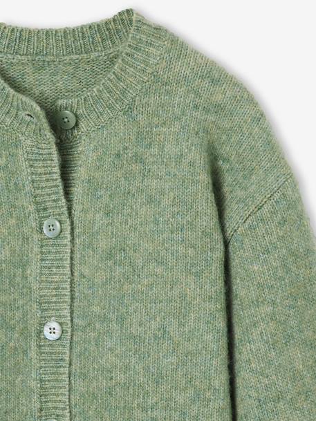 Long-sleeved knitted cardigan for girls ecru+lavender+sage green 
