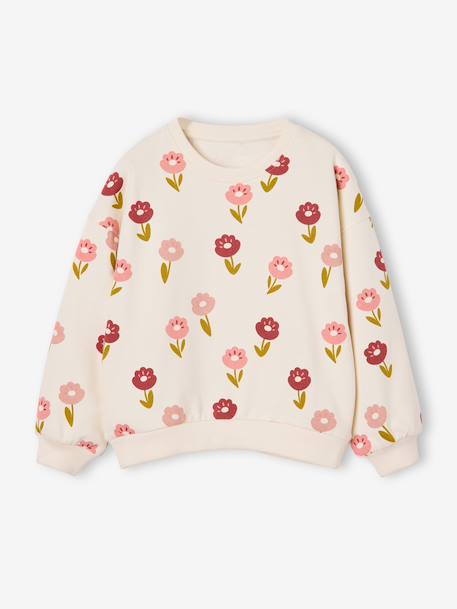 Round-neck sweatshirt for girls ecru+ivory+pale pink+taupe 