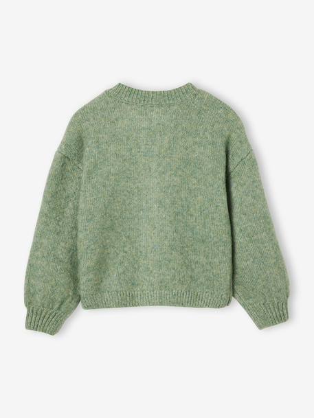 Long-sleeved knitted cardigan for girls ecru+lavender+sage green 