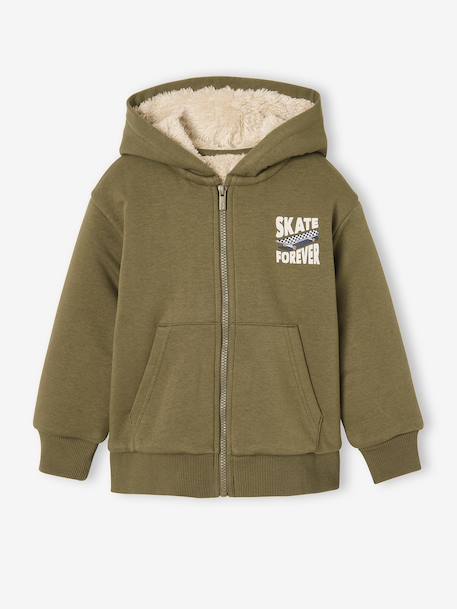Zip-up hooded sweatshirt for boys khaki+navy blue 