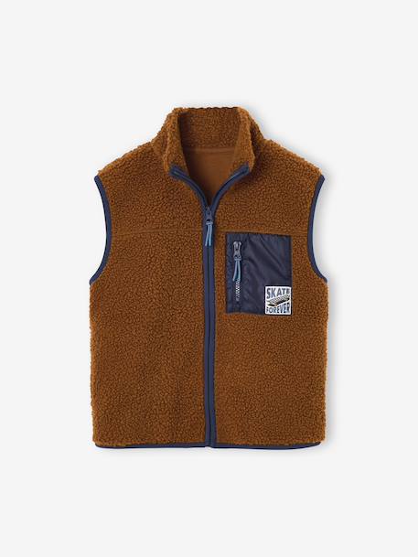 Sleeveless sherpa cardigan for boys caramel+ecru 