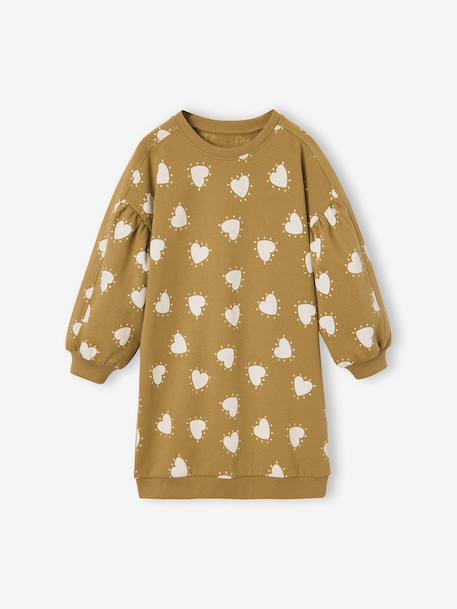 Short sweatshirt dress for girls ecru+olive 