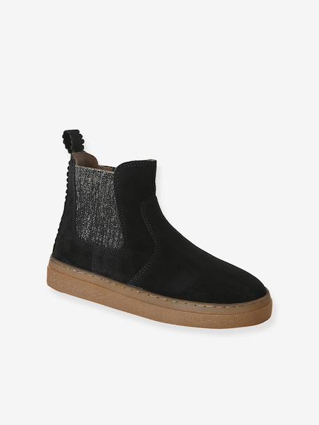 Leather Boots with Elastic & Zip, for Girls black+camel+gold+navy blue 