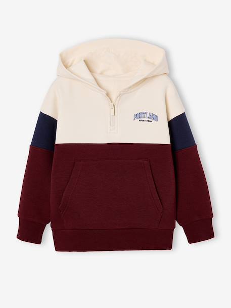 Boys' colour block hooded sweatshirt bordeaux red+red 