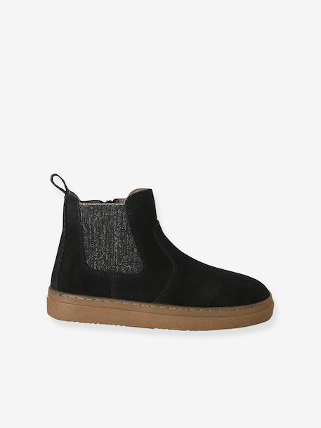 Leather Boots with Elastic & Zip, for Girls black+camel+gold+navy blue 