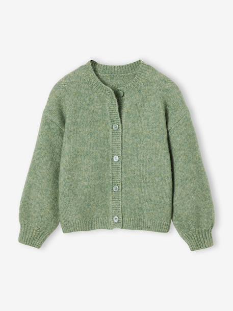 Long-sleeved knitted cardigan for girls ecru+lavender+sage green 