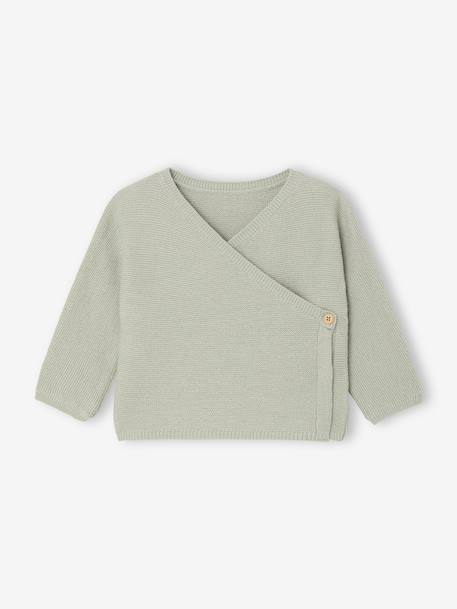 Wrap-Over Cardigan in Wool & Cotton for Babies cappuccino+marl beige+pale pink+sage green+white 