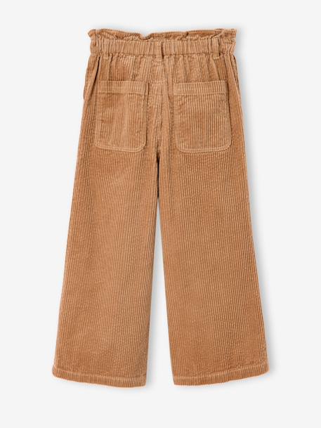 Wide Corduroy Paperbag Trousers for Girls bordeaux red+camel+mauve+navy blue+olive 
