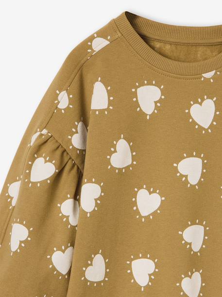 Short sweatshirt dress for girls ecru+olive 