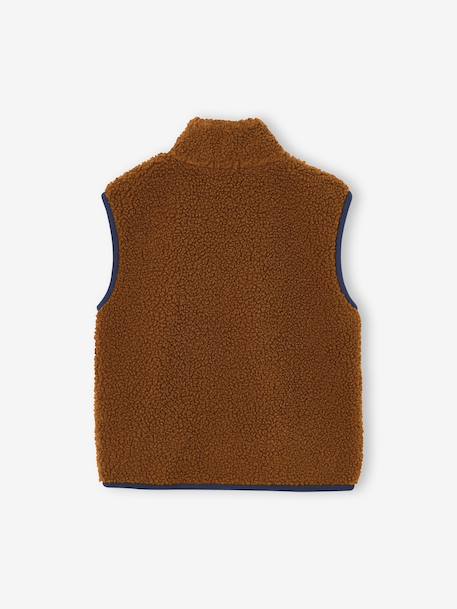 Sleeveless sherpa cardigan for boys caramel+ecru 