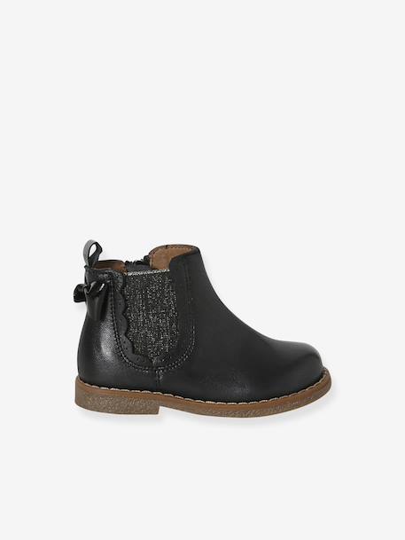 Pair of baby first steps boots black+golden yellow 