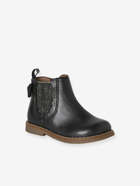 Pair of baby first steps boots black+golden yellow 