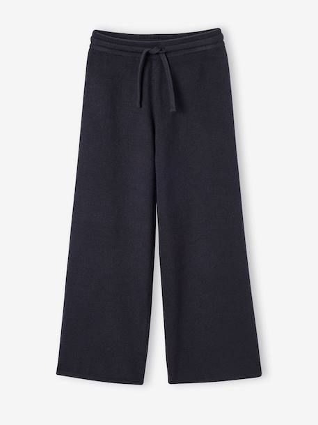 Wide-leg knitted trousers for girls anthracite+beige 