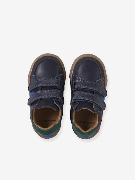 Hook&Loop Leather Trainers for Babies ecru+navy blue+set white 