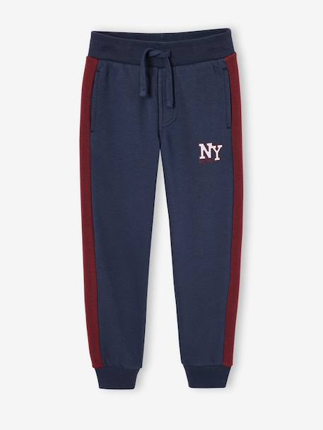 Boys' joggers with side stripe bordeaux red+green+marl grey+red 