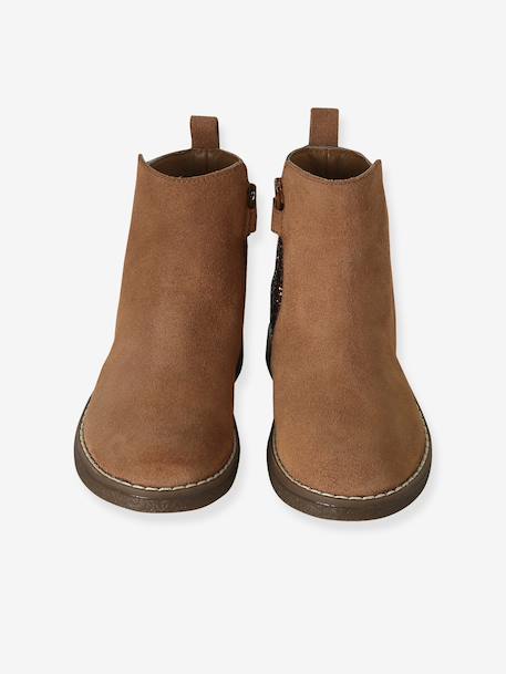 Girls' leather and glitter boots, nursery collection camel+navy blue 