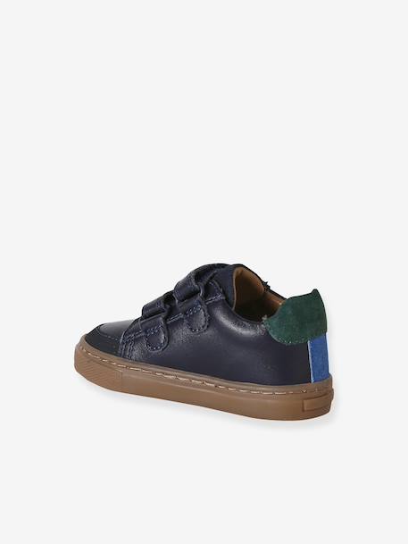 Hook&Loop Leather Trainers for Babies ecru+navy blue+set white 