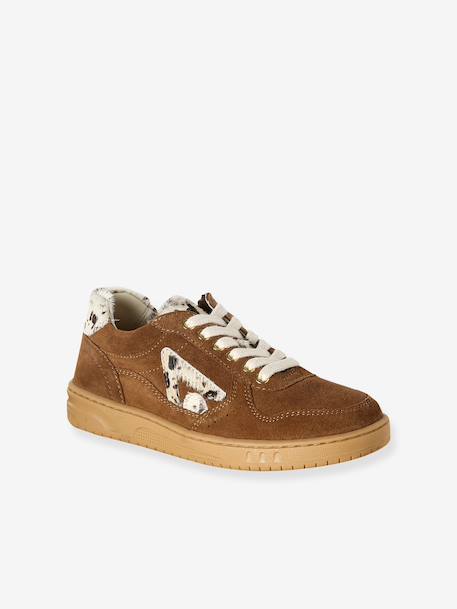 Pair of girls leather trainers beige+brown 