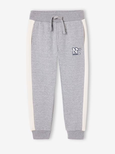 Boys' joggers with side stripe bordeaux red+green+marl grey+red 