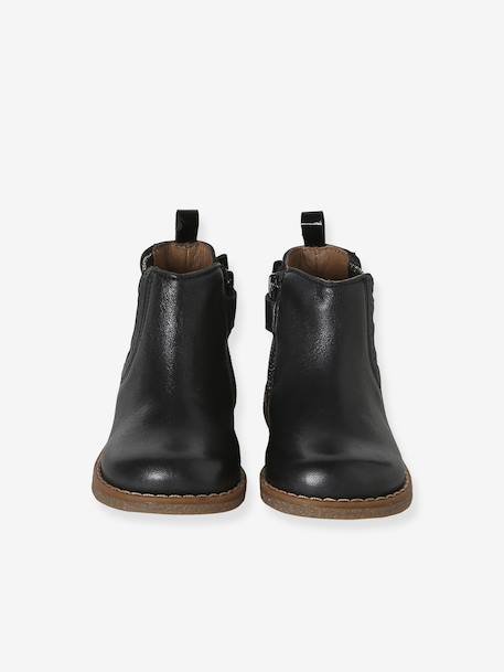 Pair of baby first steps boots black+golden yellow 