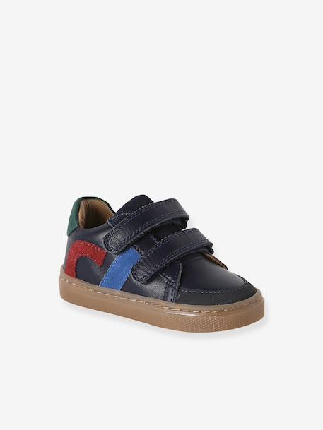 Hook&Loop Leather Trainers for Babies ecru+navy blue+set white 