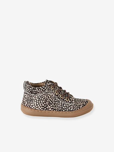 Soft leather lace-up ankle boots for baby's first steps brown+dark brown+fuchsia+golden yellow+rose 