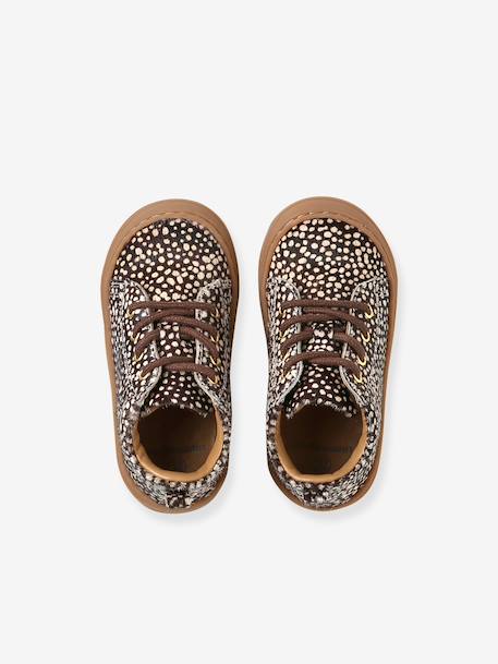 Soft leather lace-up ankle boots for baby's first steps brown+dark brown+fuchsia+golden yellow+rose 