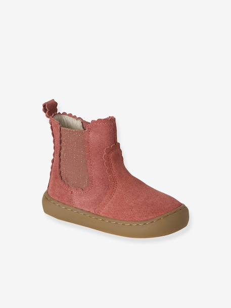 Leather Zipped & Elasticated Chelsea Boots for Babies dark brown+golden yellow+navy blue+old rose 
