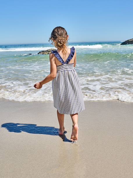 Girl's sleeveless dress navy blue+old rose 