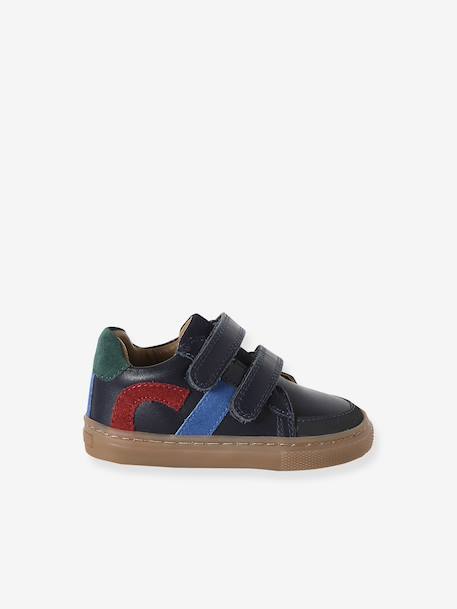 Hook&Loop Leather Trainers for Babies ecru+navy blue+set white 