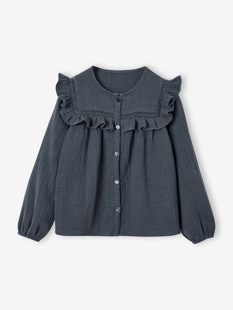 Long-sleeved shirt for girls rosy+slate blue+vanilla 