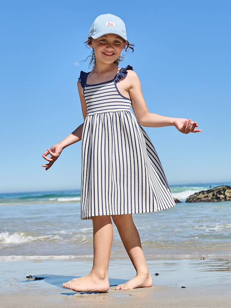 Girl's sleeveless dress navy blue+old rose 