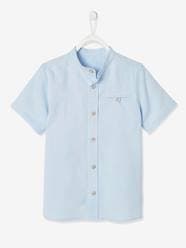 Boys-Short-Sleeved Shirt with Mandarin Collar in Cotton/Linen for Boys