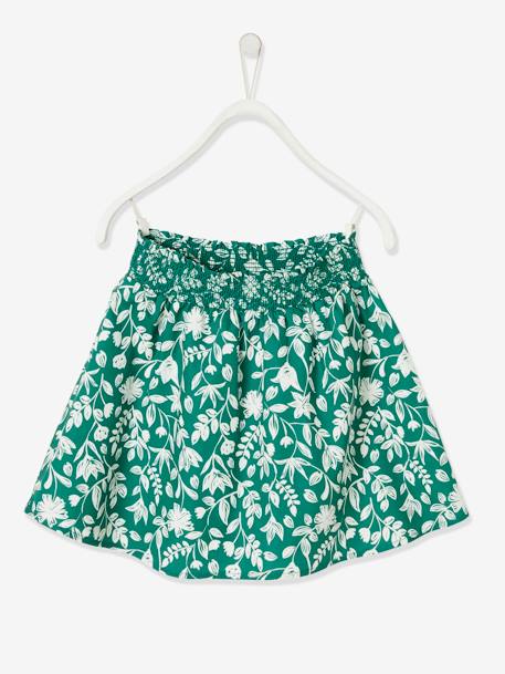 Skirt with Smocked Waistband, for Girls White/Green/Print 