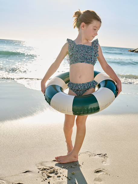 Girl's floral two-piece swimsuit emerald green 