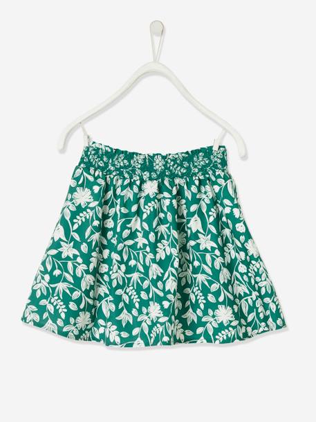 Skirt with Smocked Waistband, for Girls White/Green/Print 