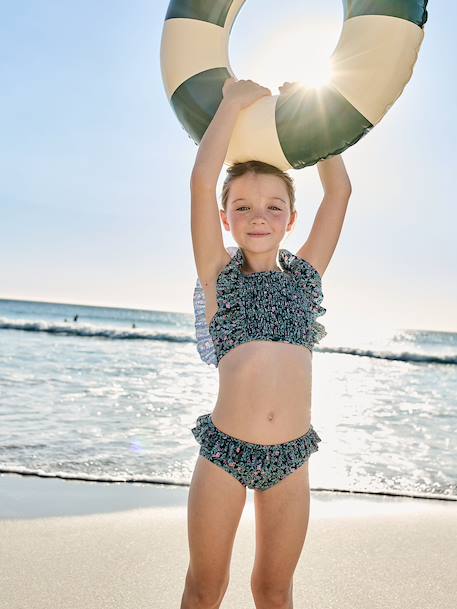 Girl's floral two-piece swimsuit emerald green 