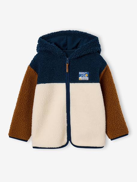 Zip-up hooded cardigan for boys fir green+medium blue 