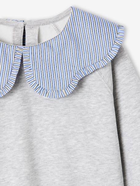 Girl's sweatshirt with English embroidery collar and flocked velvet message ecru+marl grey+mauve+pale pink+red 