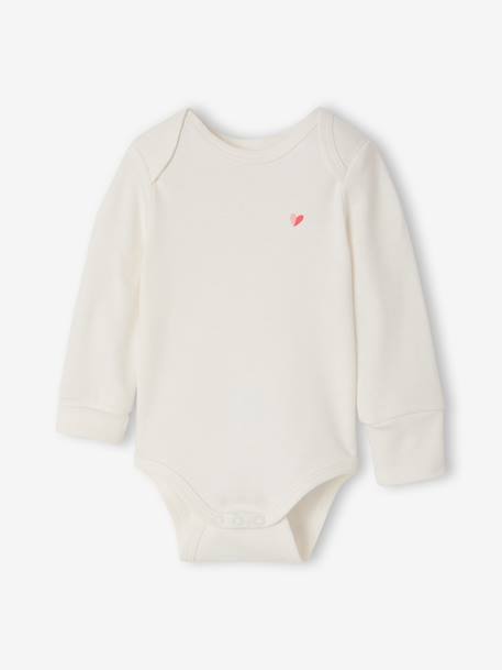 Pack of 5 long-sleeved bodysuits for baby ecru 