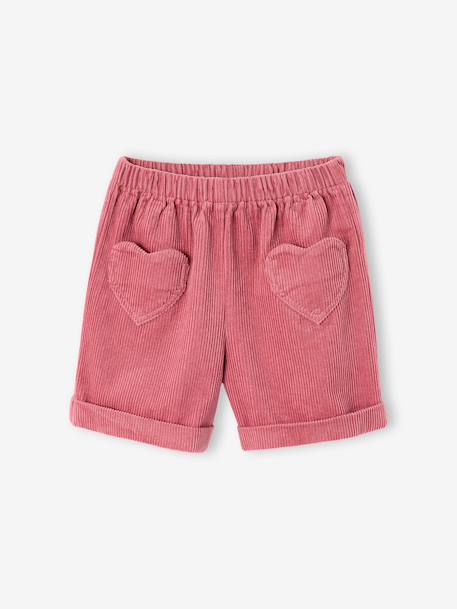 Corduroy Shorts with Heart Pockets, Easy To Slip On, for Girls khaki+navy blue+old rose+rose 