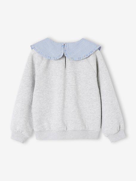 Girl's sweatshirt with English embroidery collar and flocked velvet message ecru+marl grey+mauve+pale pink+red 
